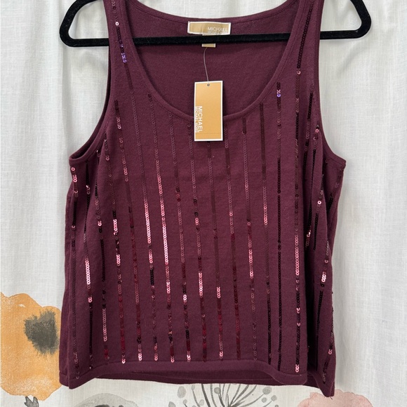 Michael Kors Tops - Michael Kors Plum Knit Sleeveless Top with Sequins NWT